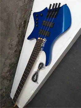 Brezplačna dostava vrh kakovosti pepela modra 4 string multi obsega električni Guitarra bas fanned prečke bas aktivno pickups, brez glav bas