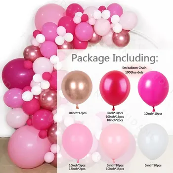 103Pcs Fuschia DIY Paryt Baloni Nastavite Arch Garland Kit Rose, Rdeča Kovinski Chrome Baloon Poroko, Rojstni dan Baby Tuš Decors Darila