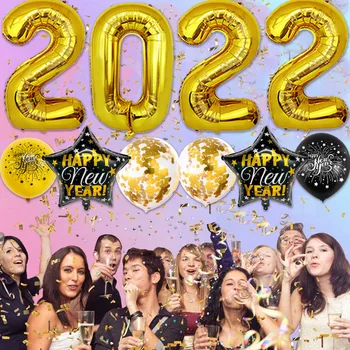 35pcs Zlato Srečno Novo Leto 2022 Dekoracijo Steklenico Vina Folija Balon za Božični Dekor Stranka Zraka Globos Novega Leta Predvečer Noel Navida