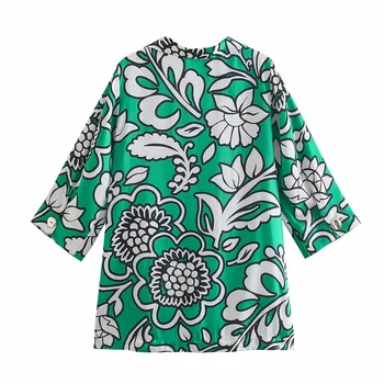 PUWD Elegantne Ženske Zelena Tiskanja Dolg Rokav Shirt Obleko 2021 Pomlad Sladko Ženski Slim Srajce Komplet Ženske Visoko Pasu Hlače Določa