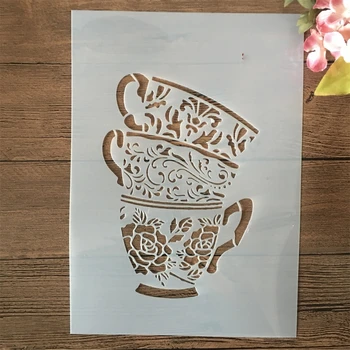A4 29 cm Mandala Drevo Tea Cup DIY Layering Matrice Stensko Slikarstvo Album Kolorit Reliefi Album Dekorativni Predlogo