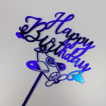 Fant Letalo Akril Happy Birthday Cake Pokrivalo Modre Bleščice Rojstni dan Cupcake Toppers za Fantov Rojstni dan Torta Okraski