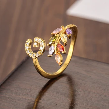 Ženske zlato črko abecede obroč zircons otrok ime nastavljiv prstan pisane crystal ring božično darilo za družino