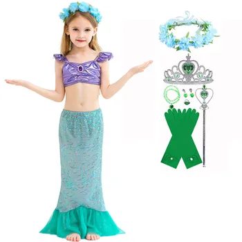 3-10 Let, Deklica Princesa Kostum Otroci Morska Deklica Ariel Obleko Kopalke Bikini Fancy Otrok Rojstni Dan Halloween Kostum