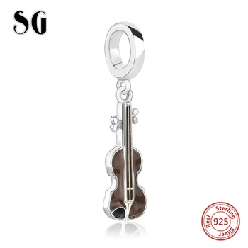 SG nov prihod diy design violino čare z rjavo emajl 925 srebro obesek kroglice fit original Europe zapestnico nakit darila