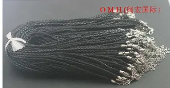 OMH debelo 5pcs 2 mm črna twist usnje kabel ogrlico in kovinski jastog zaponko, razširiti verige 46 cm