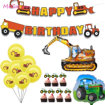 Inženiring Temo Stranki Happy Birthday Potegnite Zastavo Torto Zastavo Meji Fant Darilo Kopač Traktor Balon Stranka, Okrasni Material