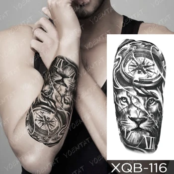 Nepremočljiva Začasni Tattoo Nalepke Lev Krono Tiger Zmaj Tetovaže Kralj Volk Lobanje Body Art Roko Ponaredek Rokav Tattoo Ženske Moški