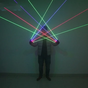 Visoka Kakovost Zeleni Laser Rokavice Multi Linija 2 V 1 Koncert Bar Kažejo, nočnih klubih, Barih Stranke DJs Mehanske Rokavice LED Luči