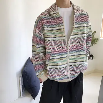 2021 nove jesensko high street Japonski retro barve tkanine jopico priljubljena kapičastih pulover moška jakna trend plus velikost moških oblačil