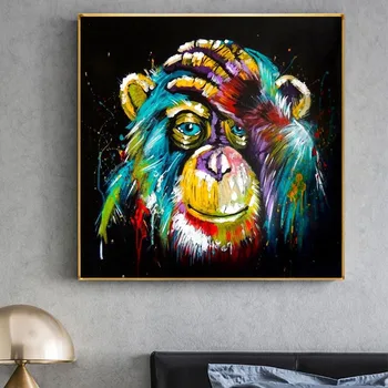 Akvarel Razmišljanje Opica Wall Art Platno Natisne Povzetek Živali Pop Art Platno, Slike, Stenski Dekor Slike Za Dnevno Sobo