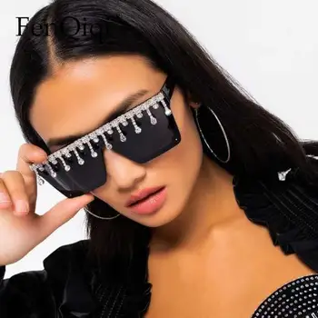 Prevelik Sončna Očala Tassel Odtenki Steampunk Sonce Obrabe Kristalno Diamond Luxury Eye Nositi Eno-Kos Blagovne Znamke Odtenki Oculos