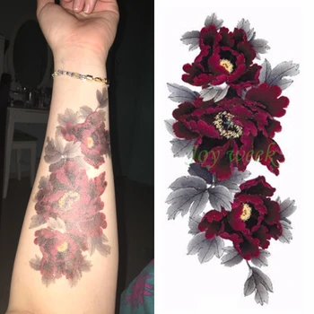 Nepremočljiva Začasni Tattoo Nalepke, temno rdeče peony cvet žensk body art tatto nalepke flash tattoo ponaredek tetovaže za dekle 7