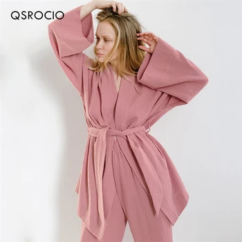 QSROCIO Visoke Kakovosti Ženske Pižame Nastavite francoskem Slogu Sleepwear Bombaž Luksuzni Homewear Haljo Vrh More Priložnostne Pižame Femme