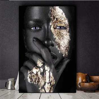 Ustvarjalnost v slikah, za dnevno Sobo, spalnica Afriške Umetnosti Črna in Zlata Ženska, Oljna slika na Platnu Dekorativne poslikave обои
