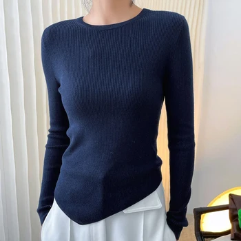 Jeseni in pozimi žensk priložnostne barva krog vratu dolgo sleeved nezakonitih slim-fit pulover