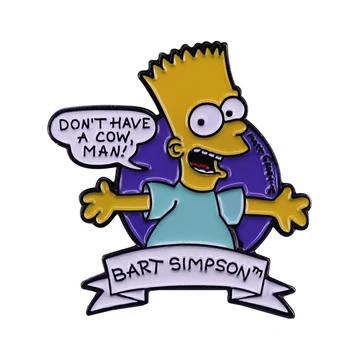 Smešno Komedijo Bart Simpson Broška nimam Krava Človek Risanka Emajl Zatiči Ženske, Moške Anime Nakit Dodatki Fan Zbiranje Darilo