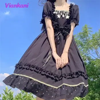 Črna Zvezdnato Nebo Dolg Rokav Op Obleko Vsak Dan Nositi Lolita Princess Letnik Anime Gothic Obleke 2022 Punk Cosplay Japonski Kawaii