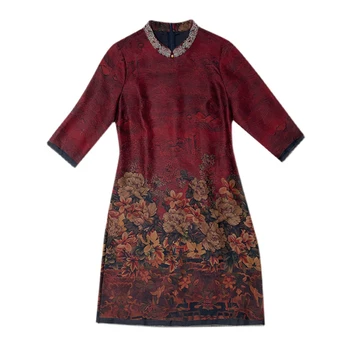 Ženske Rdeča Cvetlični Mulberry Svile Priložnostne Midi Obleko 2022 korejski Letnik 5XL Plus Velikost Obleko Pomlad Jesen Elegantno Bodycon Vestidos