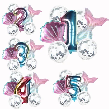 Deklica stranka dekoracijo morska deklica rep število balonov za dekle rojstni dan 0-9 število balonov baby tuš dekle ballon