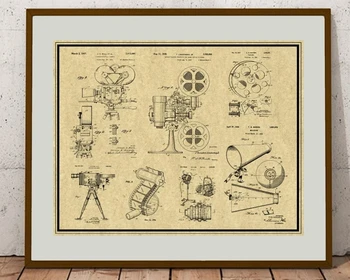 Stare Filmske Kamere Patent Natisne Načrt Wall Art, Film Kolutu, Film, Strip, Film, Filmsko Kamero Plakat Platno Slikarstvo