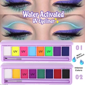 8 Barv Vodo Aktivira Eyeliner UV Svetlobo Neon Pasteli Eyeliner Pastelnih-Črni Luči UV Reaktivni Eyeliner Žareti v Temno črtalo za Oči