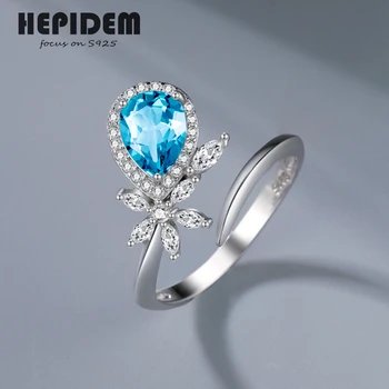 HEPIDEM Topaz S925 Sterling Silver Obroči za Ženske 925 Srebro 2022 Nov Trend Modri Kamen Gem dragih kamnov, Fine Nakit 7005