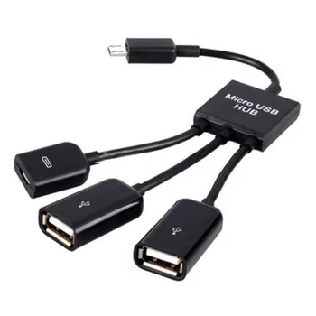 3 v 1 Micro USB HUB Moški-Ženska & Dvojni USB 2.0 Host OTG Kabel 8899
