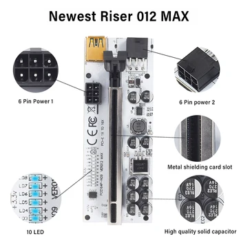 10Pcs Najnovejši Riser VER012 MAX USB 3.0 PCI-E Odcepa Za Video Kartico VER 012 MAX Express 1X 16x razširitveno napravo GRAFIČNO vmesniško Kartico Riser LED