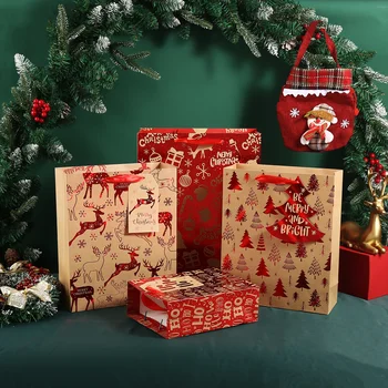 12pcs/set Veliko Božično Darilo Torba za Prenosni Candy Bela Kraft Karton Rdeče Papir, Embalažo Bag Store Stranka Debelo Dropship