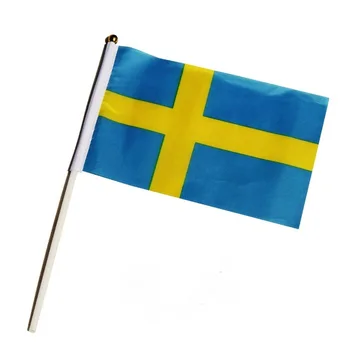 Dobra kakovost Majhne Švedske Zastave 14*21 cm s plastično poljaki poliester materiala 50pcs/veliko