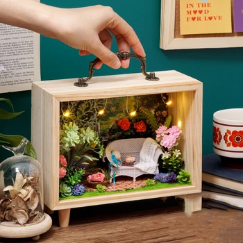 Lesene DIY Lutke Komplet Sestavljen Miniaturnega Pohištva Casa Light Lutka Hiša Sončnic, Pekarna Trgovina Roombox Igrače Za Odrasle Darilo