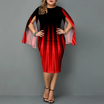 2021Autumn Elegantno Ombre Večer Stranka Obleko za Ženske Modni Tiskanje Nepravilne Režejo Dolg Rokav Bodycon Obleke, Casual Plus Velikost 5XL
