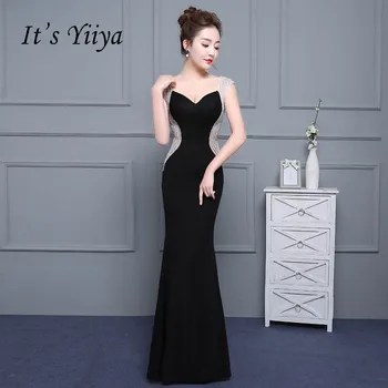 To je Yiiya Seks Black Backless Saten Proti-vrat Zadrgo Elegantne Večerne Obleke Sirena Party Obleke Večerne Formalnih Obleke LX180