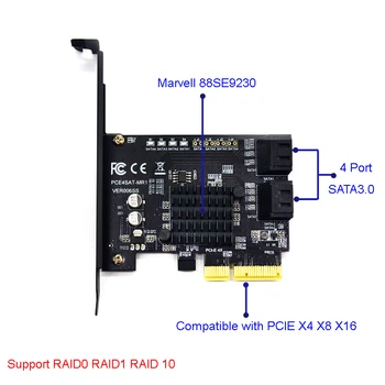 PCI Express Raid Card 4Port SATA 3.0 Dodajte Na Kartico Marvell 88SE9230 Čipov, Kompatibilno s PCI-E Specifikacijo revizija 2.2 za PC