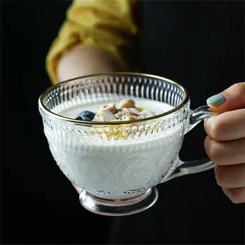 Vintage Romantično Vodo Očala Pokal Stekleni Vrč Kave Jasno Espresso Skodelice z Ročajem za Cappuccino Vroča Čokolada,Čaj, Sok