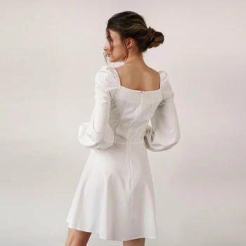CHURSES Kvadratnih Ovratnik Luč Rokav Backless Priložnostne Obleke Jeseni Sladko Svoboden Udobje-Line Mini Obleke Za Ženske 2021