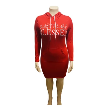 Plus Velikost Obleko Spadajo Oblačila za Ženske Pismo Tiskanja Dolg Rokav Šport Obleke Hooded Elegantno Rdečo Obleko Dropshipping Debelo