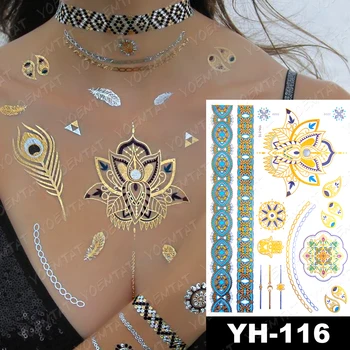 Henna Tatoo Hotwife Festival Prenos Začasna Telesa Prenos Tetovaže 2021 Efemerne Tattoo Noge Zlato Gleženj Srebrne Bleščice Instep