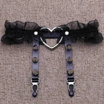 Nov Modni 1 Pc Ženske Dekle Krasen Punk Gothic Srce-obliko Obroča Konice Elastični Čipke Podvezice Pasu Retro Suspender Cvet Pas