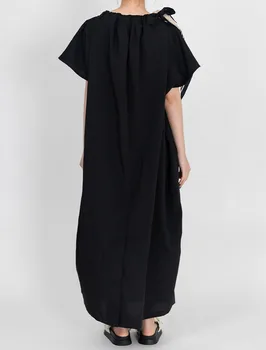 Ženske obleke 2021 Pomlad in Poletje Nov Slog, Dame Vrvico Design Black Mid-dolžina Svoboden Kratka sleeved Obleko