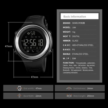SKMEI Bluetooth Smart Watch Moda LED Digitalni Watch Pedometer Kalorij Nepremočljiva Moške Športne Ure Ura Relogio Masculino