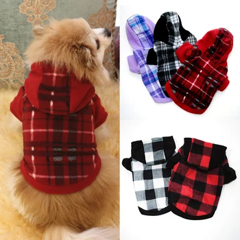 Oblačila za pse, Toplo Flis pulover s kapuco Ljubljenčka Psa Plašč Psiček Obleko s Kapuco Za Majhne, Srednje Psi Kuža Kariran Hoodie Obleko XS-XL