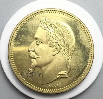 Francija 1867 Napoleon III ESSAI MONETAIRE 5 Dolarjev 25 Frankov Gold Brass Obrti Kopija Kovanca