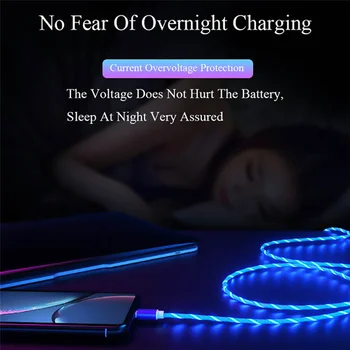 Žareče Kabel svetlobe LED, Micro USB Tip C-Kabel za Polnjenje za Samsung Mobilni Telefon Xiaomi Magnetni Polnilnik Žice Kabel