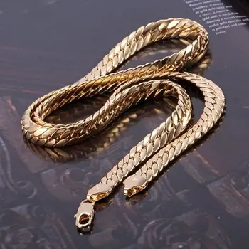 Težka 79G čudovit moški je rumena solid gold GF snakeskin ogrlica verige 23.6