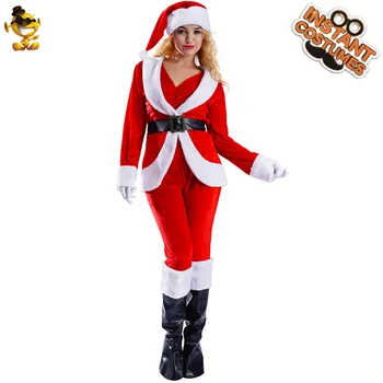 Božič Odrasle Ženske, Santa Claus Obleke Cosplay Božič Jumpsuit s Plašč Obleko Gor S M L Kostumi