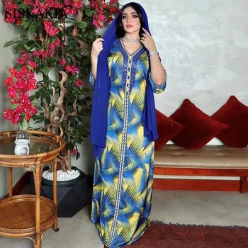 Diamond Traku Mozaik Tiskanja Hidžab oblačila za Ženske, Dubaju, Maroko, Turčija arabski Oman Qtar Muslimanskih Islamska Oblačila Eid Jalabiat