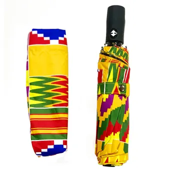 Afriške Klemen natisnjene barve avtomatski dežnik zložljiv dežnik tri krat windproof dežnik dnevno potovanje