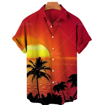 2022 Moške Hawaiian Majica za Moške Kokosovo Drevo Print Majica Kratek Rokav River En Gumb Majica Priložnostne Plaži Majica 5XL